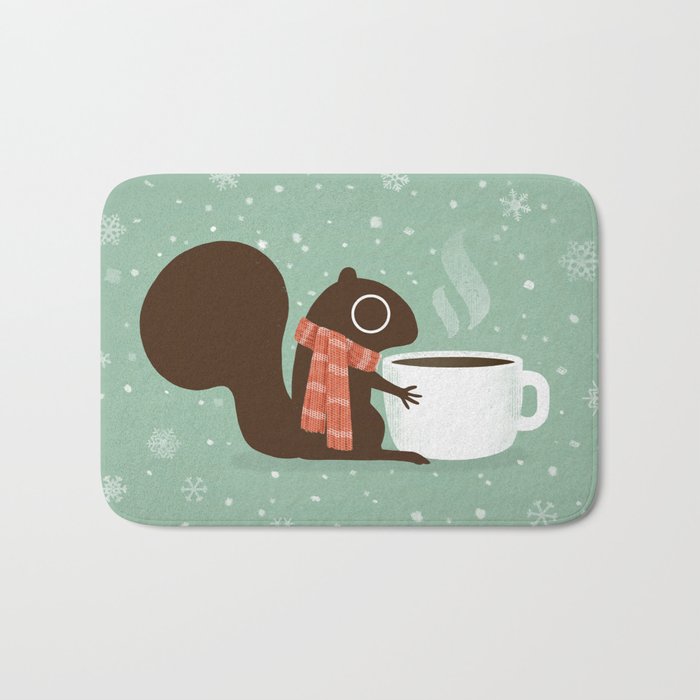 Cute Squirrel Coffee Lover Winter Holiday Bath Mat