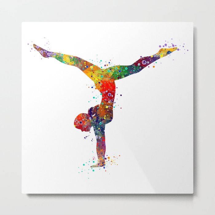 Girl Gymnastics Handstand Watercolor Sport Metal Print