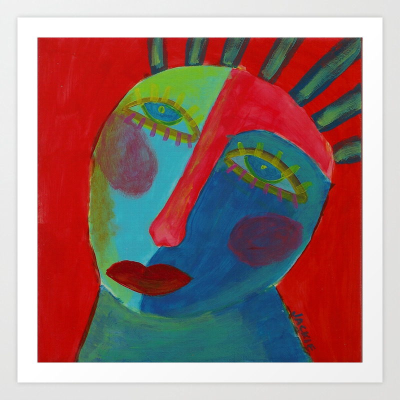 Funky Abstract Face Original Acrylic Painting Art Print By