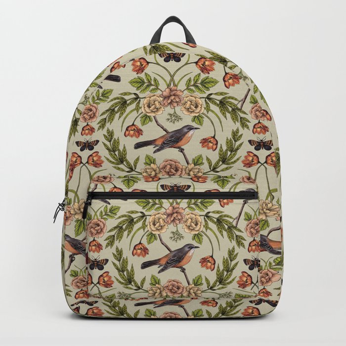 In The Garden - Nature Pattern w/ Birds, Flowers & Moths Backpack
