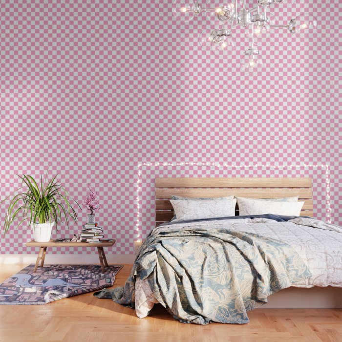Pink & White Checkered Pattern Wallpaper