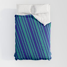 [ Thumbnail: Dark Blue and Dark Cyan Colored Lined/Striped Pattern Comforter ]