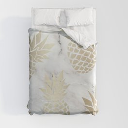 Pineapple Art with Marble, White and Gold Duvet Cover