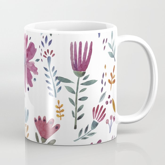 Watercolor Flowers White Coffee Mug