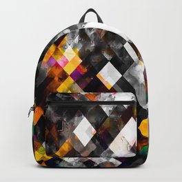 geometric pixel square pattern abstract background in yellow orange pink Backpack