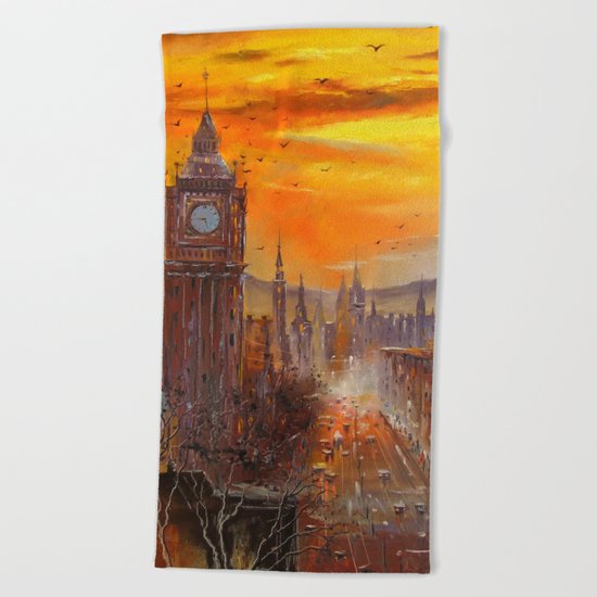 London Evening Beach Towel