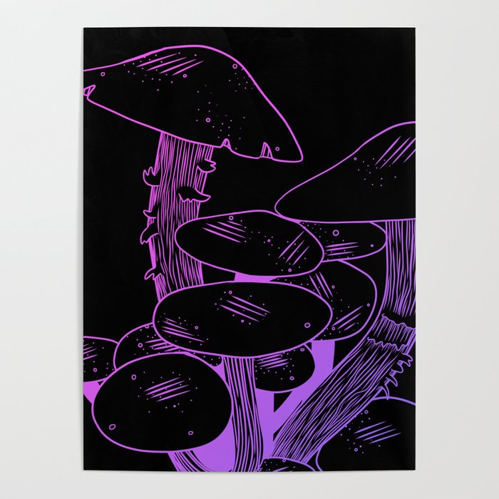 Rainbow Mushrooms on Black Poster