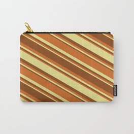 [ Thumbnail: Brown, Chocolate & Tan Colored Stripes/Lines Pattern Carry-All Pouch ]