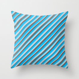 [ Thumbnail: Deep Sky Blue, Light Blue, and Dim Grey Colored Striped/Lined Pattern Throw Pillow ]
