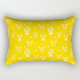 Yellow and White Hand Drawn Dog Puppy Pattern Rectangular Pillow