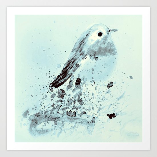 Robin in blue Art Print