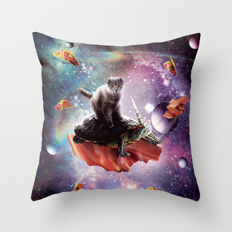 Space Cat Riding Turtle Unicorn Bacon Taco Throw Pillow By
