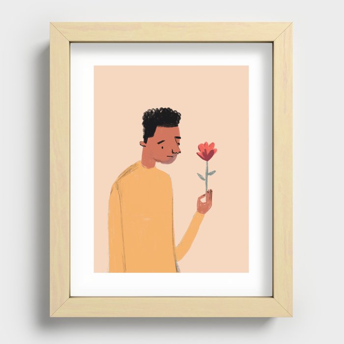 Hopeful Boy with Flower Recessed Framed Print