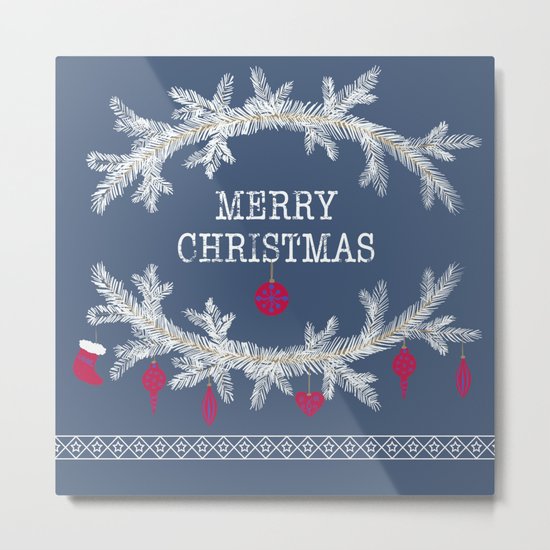 Merry christmas and happy new year greeting card wreath background Metal Print