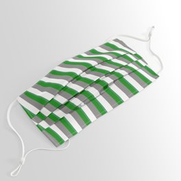 [ Thumbnail: Grey, White, Sea Green, and Green Colored Stripes/Lines Pattern Face Mask ]