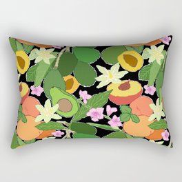 Avocado + Peach Stone Fruit Floral in Black Rectangular Pillow