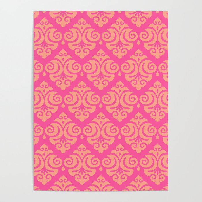 Victorian Modern Pattern in Pink and Orange Poster