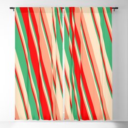 [ Thumbnail: Red, Sea Green, Bisque & Light Salmon Colored Lines/Stripes Pattern Blackout Curtain ]