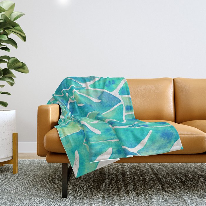 Split Leaf Philodendron – Turquoise Throw Blanket