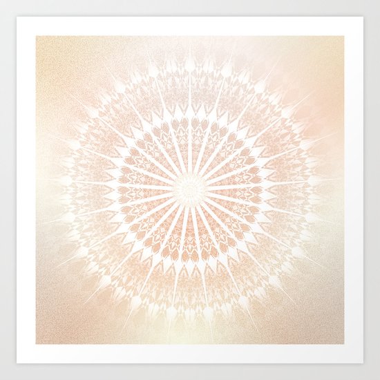 Beige Gold Glittering Mandala Art Print