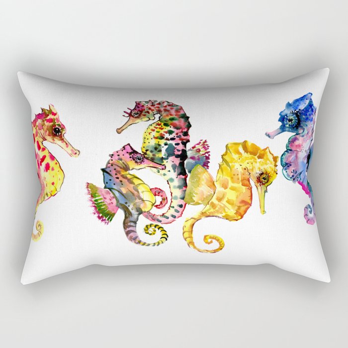 Seahorses, coral reef animals art, children playing room design decor Rectangular Pillow