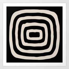 Mid Century Modern Abstract Shape 536 Black and Linen White Art Print