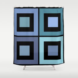 Phoebe - Colorful Minimal Classic Geometric 90s Square Art Design Pattern in Blue on Black Shower Curtain