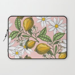 Lemons and Blooms on Pink Background Pattern Design Laptop Sleeve