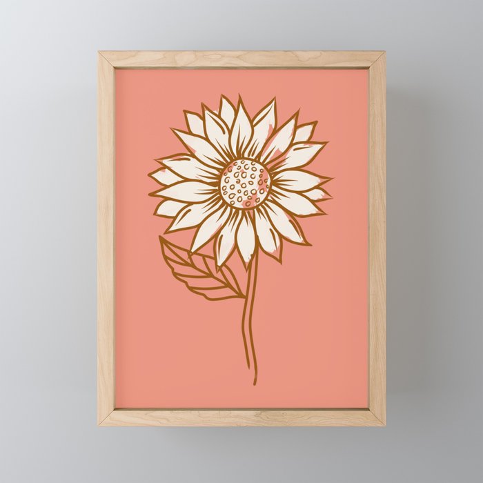 Coral Sunflowers Framed Mini Art Print