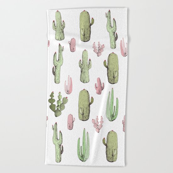 cactus pink and green Beach Towel