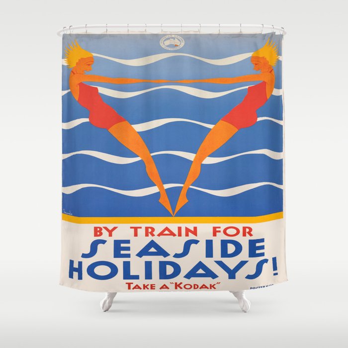 Vintage poster - Seaside holidays Shower Curtain