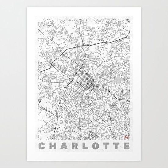 Charlotte Map Line Art Print