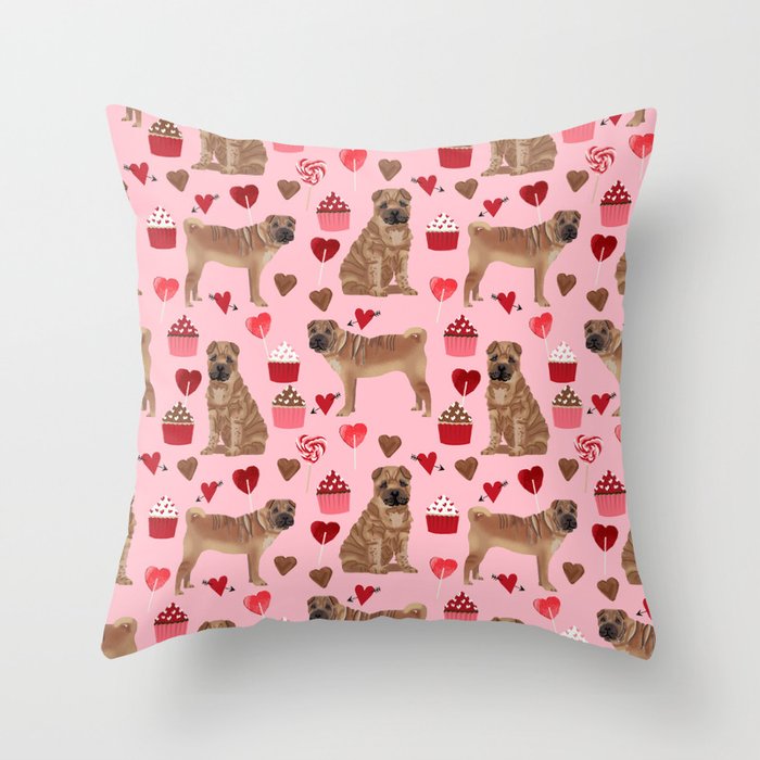Sharpei valentines day love cupcakes hearts dog breed gifts pet friendly sharpei dogs Throw Pillow