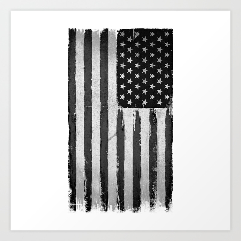 Black And White Usa Flag Grunge Art Print By Mydream Society6