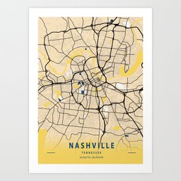 Nashville Yellow City Map Art Print