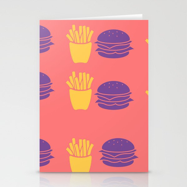 Burger and Fries in Colorful Colors Stationery Cards