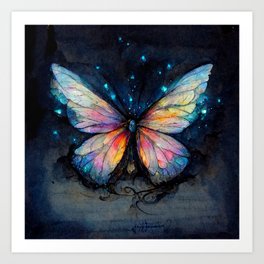 Midnight Rainbow Butterfly Art Print