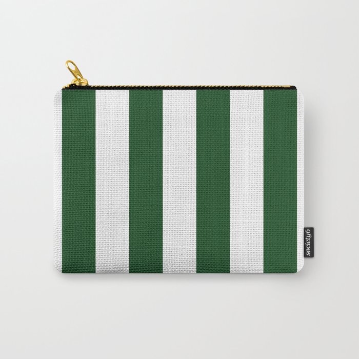 Jumbo Forest Green and White Rustic Vertical Cabana Stripes Carry-All Pouch