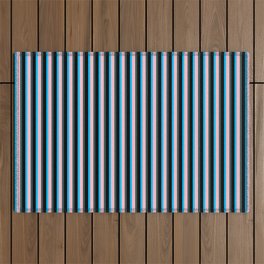 [ Thumbnail: Deep Sky Blue, Pink, Dark Slate Gray & Black Colored Lines/Stripes Pattern Outdoor Rug ]