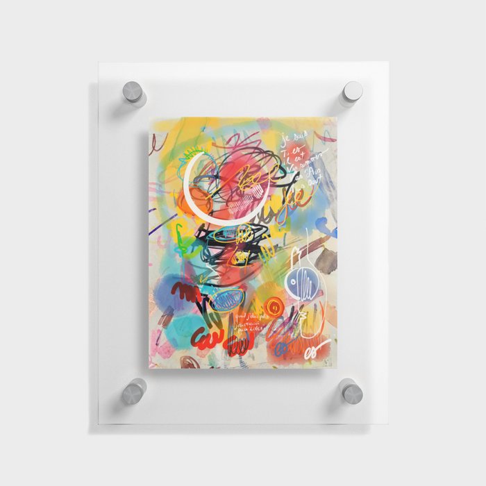 Abstract Graffiti Watercolor Composition and French Words Floating Acrylic Print