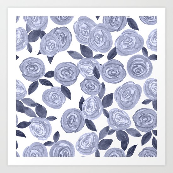 Blue watercolor roses. r2 Art Print