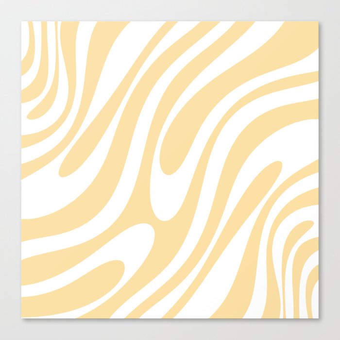 Wavy Loops Retro Abstract Pattern Buttercream Yellow and White Canvas Print