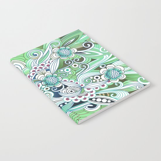 Zentangle Flower fire, green doodle Notebook