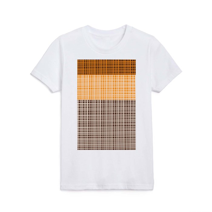 Mid Century Modern Woven Color Block Pattern in 70s Brown Orange Beige Kids T Shirt