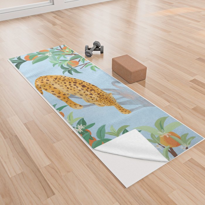 Leopard and Orange Trees Yoga Towel