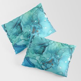 Teal Chrome Flowing Abstract Ink Pillow Sham