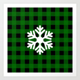 Green Buffalo Check - Xmas Snowflake  Art Print