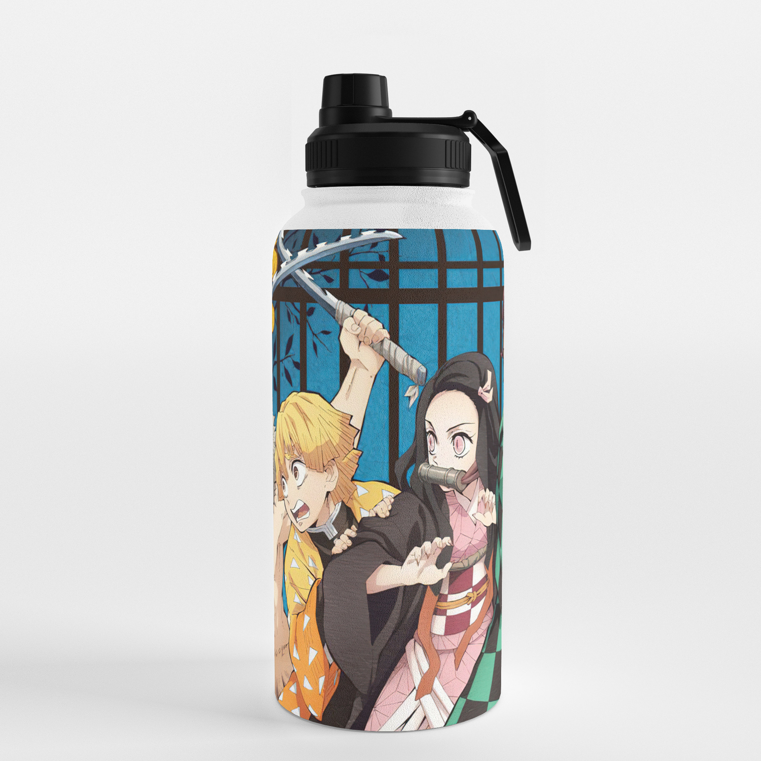 Tanjiro Demon Slayer Poster Graphic Sport Travel Water Bottle With Carabiner 