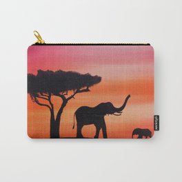African sunset safari elephant silhouette painting Carry-All Pouch
