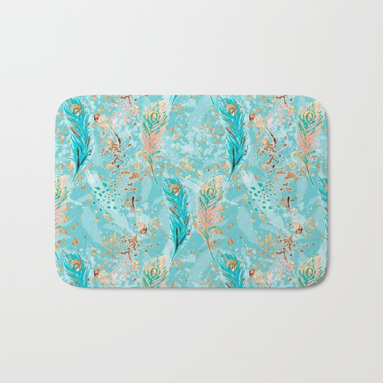 Feather peacock peach mint #8 Bath Mat